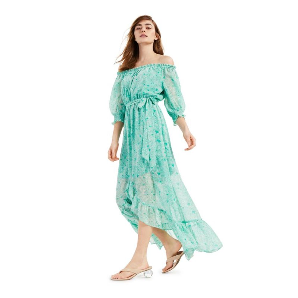 BAR III DRESSES Womens Green Belted Pull-over Style Cuffs Maxi Dress XS